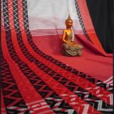 Off White & Red Zig Zag Border Begumpuri Cotton Saree
