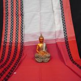 Off White & Red Zig Zag Border Begumpuri Cotton Saree