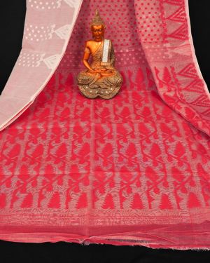 Rich Textured White Red Soft Dhakai Jamdani Saree