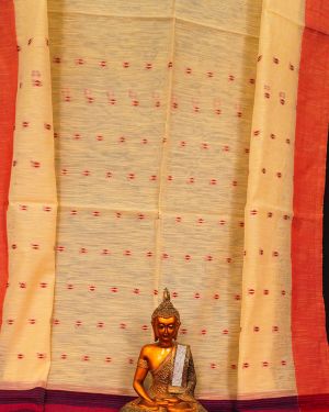 Elegant Yellow Cotton Linen Handloom Saree