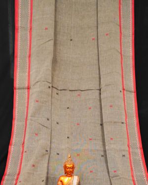 Divine Off White Pure Handloom Cotton Saree With Designer Pallu