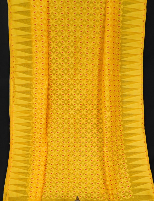 Alluring Yellow Minakari Jamdani Saree - Image 3