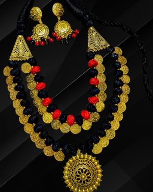 An Ethnic Statement – 2 Layer Coin Necklace and Earrings Set