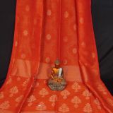 Awesome Orange Handwoven Cotton Linen Floral Jamdani Saree