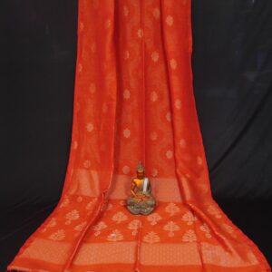 Awesome Orange Handwoven Cotton Linen Floral Jamdani Saree