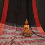 Enticing Black Cotton Handloom Saree with Red Border