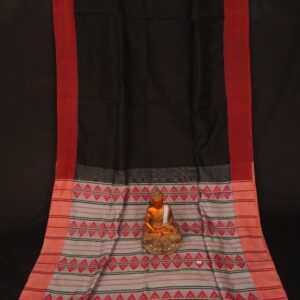 Enticing Black Cotton Handloom Saree with Red Border