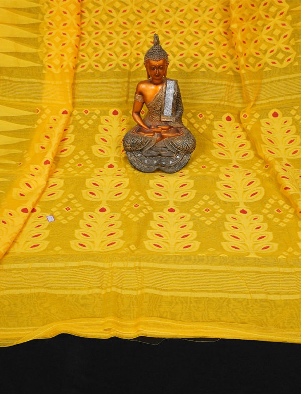 Alluring Yellow Minakari Jamdani Saree - Image 2