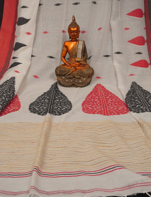 Pure Handloom Cotton with Leaf Motif - Image 3
