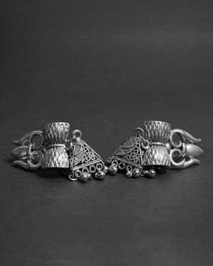German Silver Antique Trishul Damru Earrings