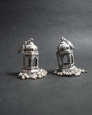 A Divine Allure – Oxidised Box Cage Silver Earrings