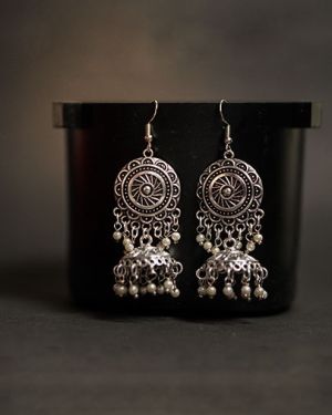 The Little Fern Jhumkis – Oxidised Boho Earrings