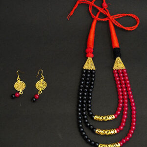 Three Layered Red Black Beads Necklace