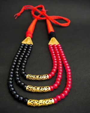 Three Layered Red Black Beads Necklace