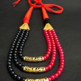 Three Layered Red Black Beads Necklace