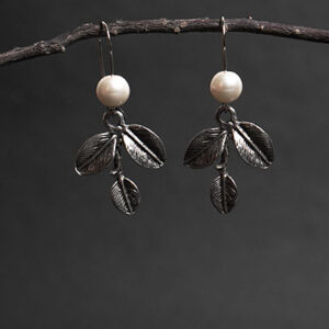 The Dangling Leaves - Tiny Trinket Earrings (White Beads)