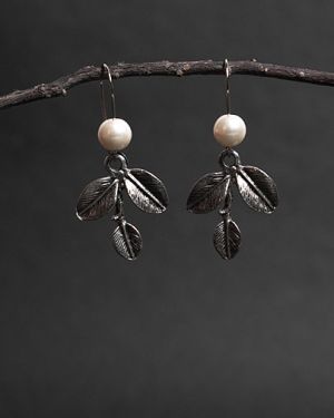 The Dangling Leaves – Tiny Trinket Earrings (White Beads)