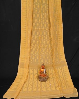 Rich Textured Cream Golden Soft Dhakai Jamdani Saree