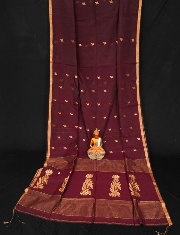 Beautiful Burgundy Sequins Cotton Silk Saree With Designed Pallu