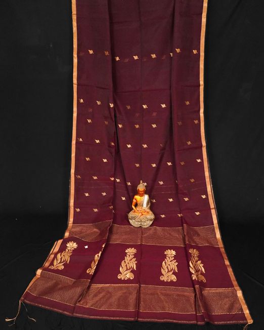 Beautiful Burgundy Sequins Cotton Silk Saree With Designed Pallu