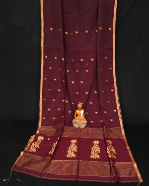 Beautiful Burgundy Sequins Cotton Silk Saree With Designed Pallu