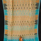 Rich Textured Beige and Blue Dhakai Jamdani Saree