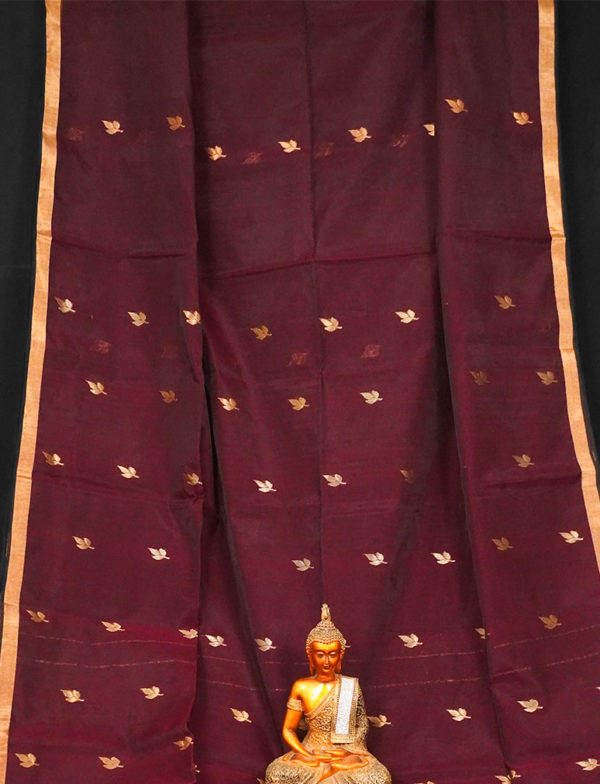 Beautiful Burgundy Sequins Cotton Silk Saree With Designed Pallu - Image 3