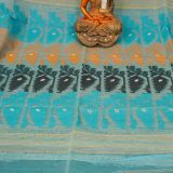 Rich Textured Beige and Blue Dhakai Jamdani Saree