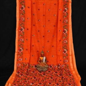 Orange Silk Kantha Saree
