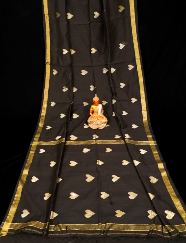 Black golden border handloom silk cotton heart-motif saree
