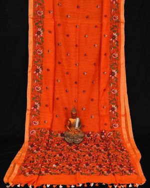 Orange Silk Kantha Saree