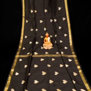 Black golden border handloom silk cotton heart-motif saree