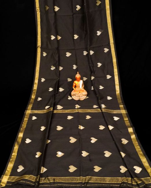 Black golden border handloom silk cotton heart-motif saree