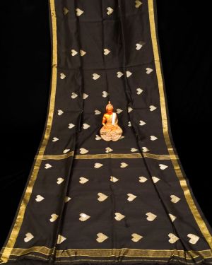 Black golden border handloom silk cotton heart-motif saree