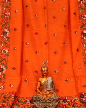 Orange Silk Kantha Saree