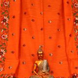 Orange Silk Kantha Saree
