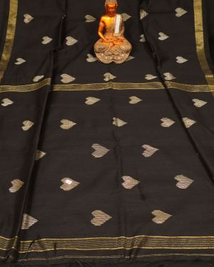 Black golden border handloom silk cotton heart-motif saree