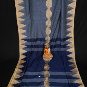 Handwoven Pure Linen  Saree with Temple Border