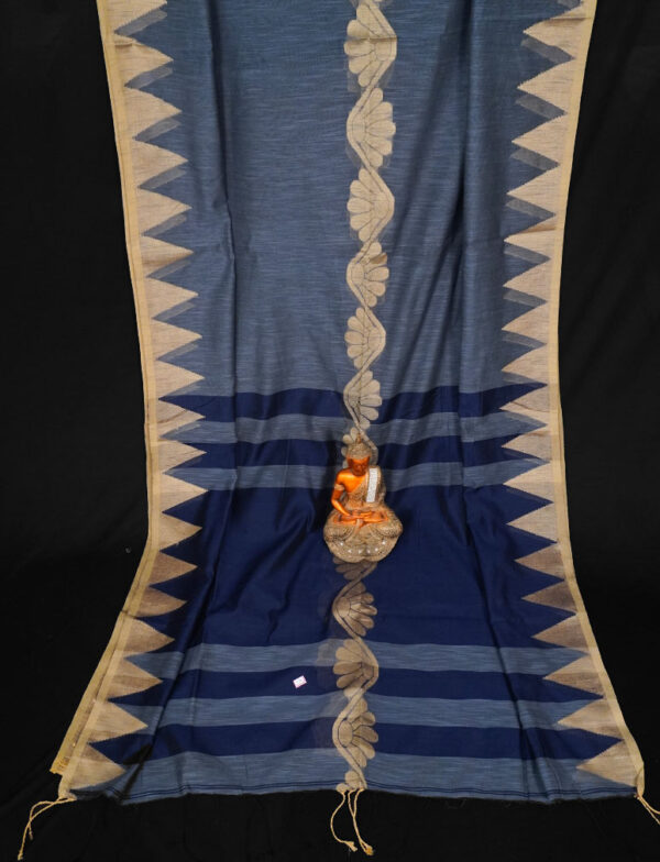 Handwoven Pure Linen  Saree with Temple Border