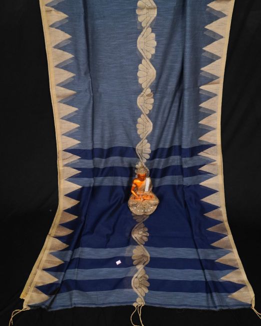 Handwoven Pure Linen  Saree with Temple Border