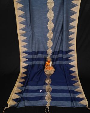 Handwoven Pure Linen  Saree with Temple Border