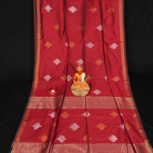 Maroon golden border handloom silk cotton motif saree