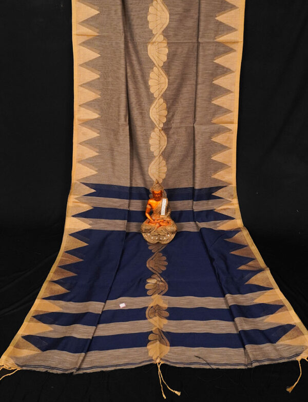 Handwoven Pure Linen  Saree with Temple Border