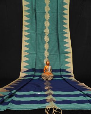 Handwoven Pure Linen  Saree with Temple Border
