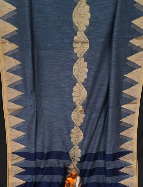 Handwoven Pure Linen  Saree with Temple Border - Image 2
