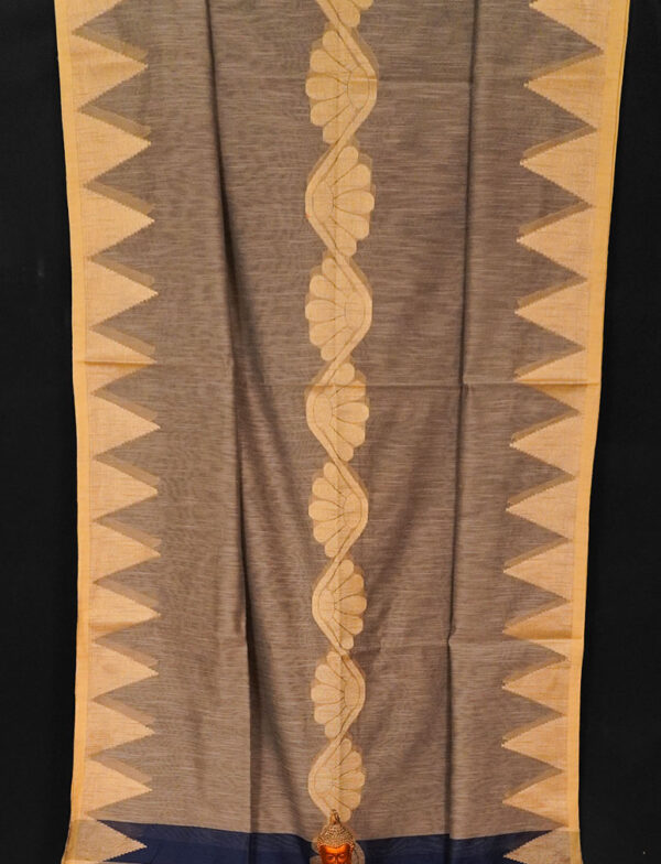 Handwoven Pure Linen  Saree with Temple Border - Image 4
