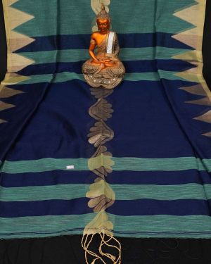 Handwoven Pure Linen  Saree with Temple Border
