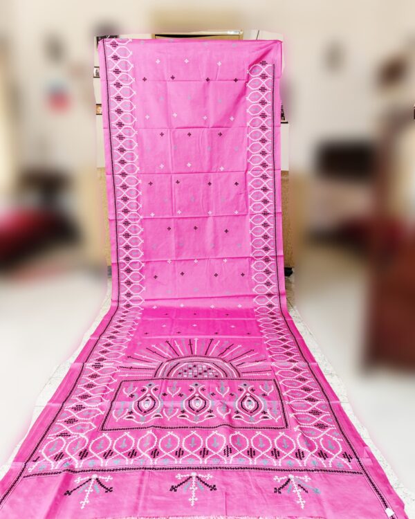 Santiniketan-Handloom-Pink-Traditional-Art-Kantha-Stitch-Saree