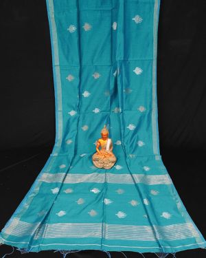 Teal Green Handloom Silk Cotton Motif Saree