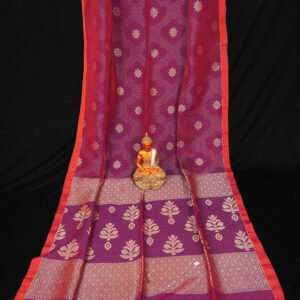 Awesome Purple Handwoven Cotton Linen Floral Jamdani Saree